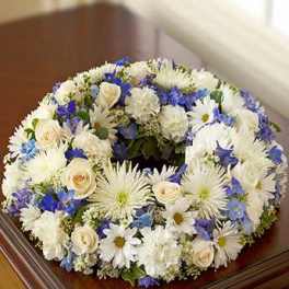 Cremation Wreath - Blue and White