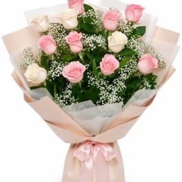 Dozen Soft Pinks Wrapped Bouquet