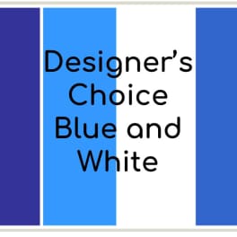Blue and white designer's choice graphic with text