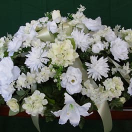 WHITE SILK CASKET SPRAY NEW-S18