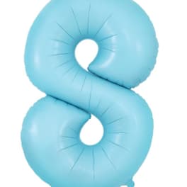 Light blue number 8 foil balloon on a white background