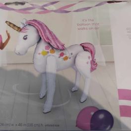 Unicorn-shaped foil balloon package with pink accents