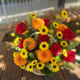 Autumn Basket (Dahlias and Roses)