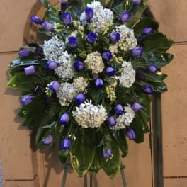 Sun burst of purple Roses & lavender Hydrangea wreath - F25011