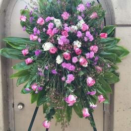 Spring blooms of white and pink wreath - F175W01