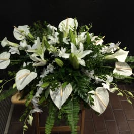 Casket white floral arrangement