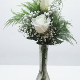 Two White Roses in Bud Vase
