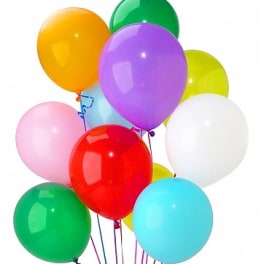 Cluster of colorful helium balloons on a white background