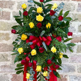 YELLOW AND RED ROSES STANDING SPRAY