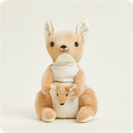 Two plush kangaroo toys stacked on a plain background