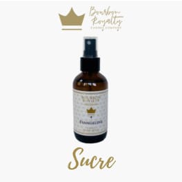 Amber spray bottle labeled Bourbon Royalty Sucre