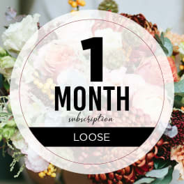 Graphic reading '1 month subscription' over a mixed bouquet of warm-toned flowers