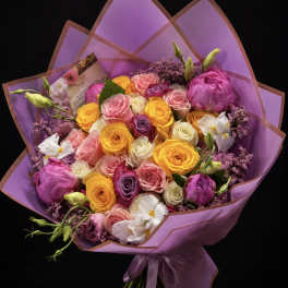 Pastel Love Rose & Peony Wrap (No Vase)