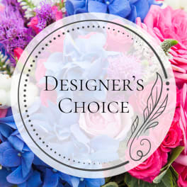 Colorful bouquet with blue hydrangeas, pink roses, and white flowers