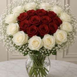 Anniversary White & Red Roses.