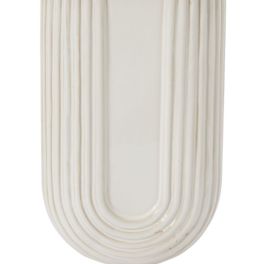 Cream ribbed ceramic vase with a rounded base