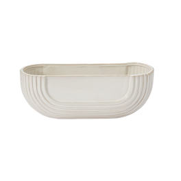Cream oval ceramic planter with ribbed sides
