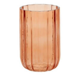 Copper-toned ribbed glass vase on a white background