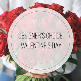 Bouquet of red roses with a Valentine’s Day label
