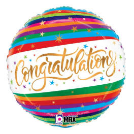 Congratulations! Balloon Color Stripes and Stars 18"