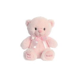 Pink teddy bear with a ribbon bow