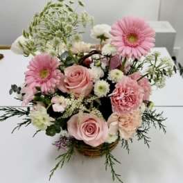 Pink Gerbera Rose Basket