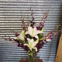 Purple orchid and Lilies