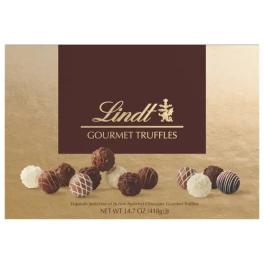 Gold and brown box of assorted Lindt gourmet chocolate truffles