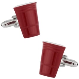 Pair of red shot glass cufflinks with silver backs