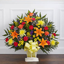 Heartfelt Tribute Bright Floor Basket Arrangement