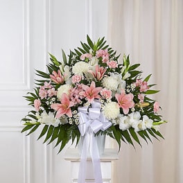 Heartfelt Sympathies Pink & White Standing Basket