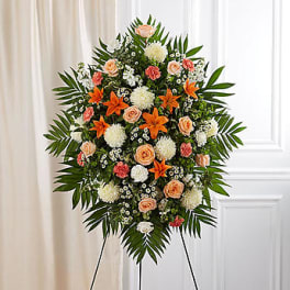 Deepest Sympathy Standing Spray-Peach/Orange/White