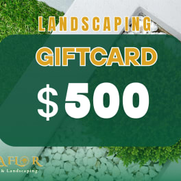 Green landscaping gift card with $500 text