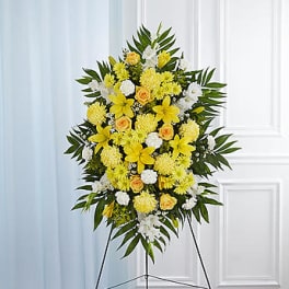 Deepest Sympathies Yellow Standing Spray