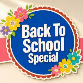 Back to School Special sign with colorful paper flowers