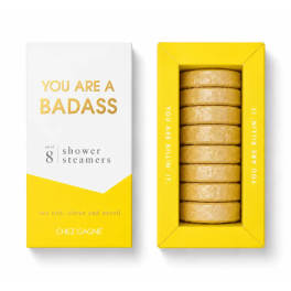 Boxed set of shower steamers in white and yellow packaging