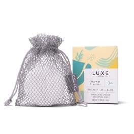 Mesh pouch and boxed eucalyptus aloe shower steamer