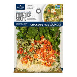 Package of chicken and rice soup mix with dried vegetables and rice