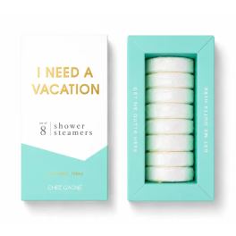 Two boxes of shower steamers in white and aqua packaging