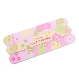 Three pastel floral nail files with "Follow Your Dreams" text