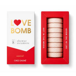 Boxed set of shower steamers in red and white packaging