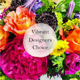 Bright mixed bouquet with roses and purple blooms