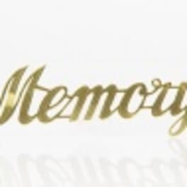 Gold script reading "Memory" on a white background
