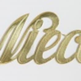 Gold script reading "Mia" on a white background