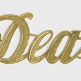 Gold script word decoration on a white background