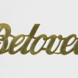 Gold script word "Beloved" on a white background
