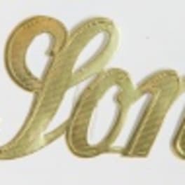 Gold script reading "Mom" on a white background
