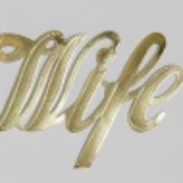 Gold script word "Wife" on a white background