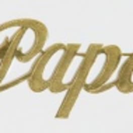 Gold script word "Papa" on a white background