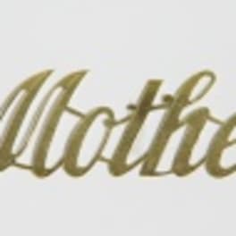 Gold script reading "Mother" on a white background